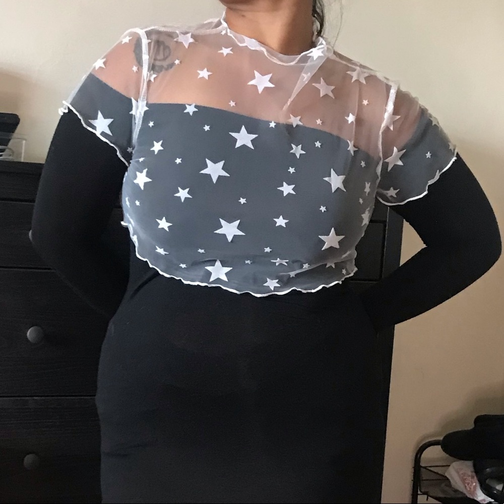 Shein Mesh Graphic Top L